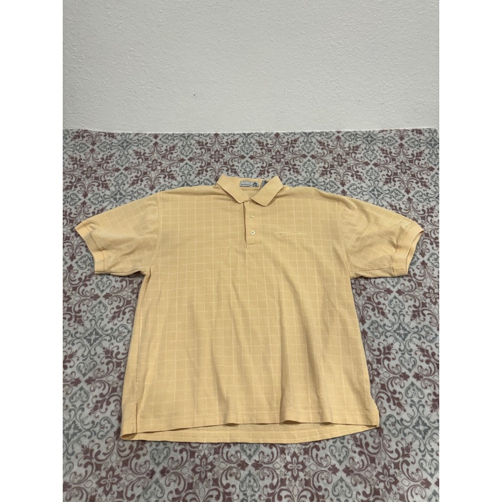 VTG Munsingwear Mens Yellow Windowpane Polo Shirt Northrop Grumman Large